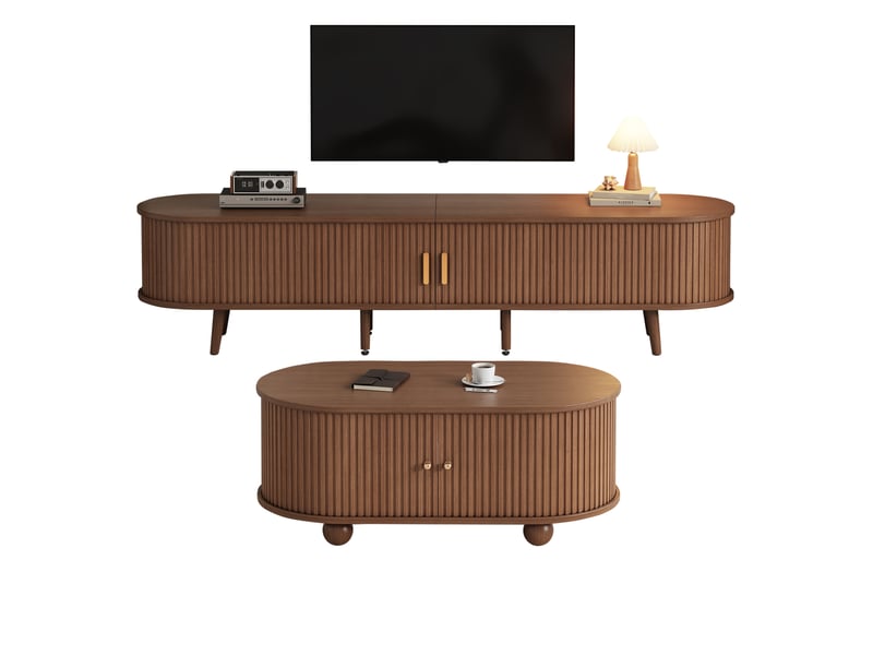 Ensemble meuble tv avec table basse 2 pièces en mdf effet noyer, rangement pour salon au design moderne - Conforama A