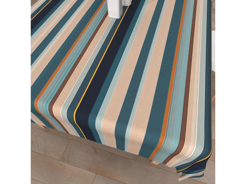 Nappe imprimée anti-tâches rectangle 140x240 cm bayaderes bleu, par soleil d'ocre  - Conforama C