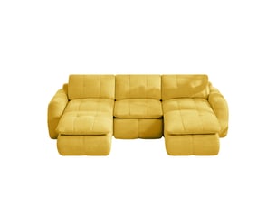 Canapé fixe, en u, modulaire, en tissu chenille, jaune