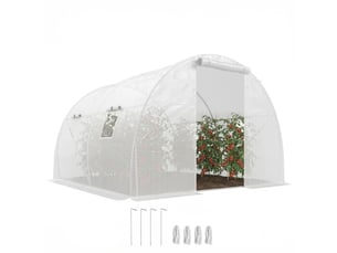Serre de jardin tunnel 9 m² 4 fenêtres, porte zippée enroulable châssis acier galvanisé, bâche pe 3 x 3 x 2 m blanc