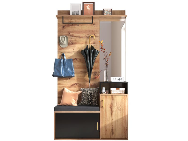  Portemanteau avec banc et rangement noir mdf 105 x 40 cm  - Conforama W