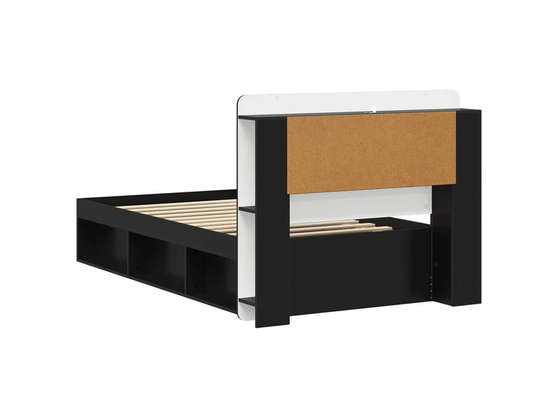  Lit simple- lit adulte -  cadre de lit avec rangement noir 90 x 190 cm bois d'ingénierie  - Conforama D