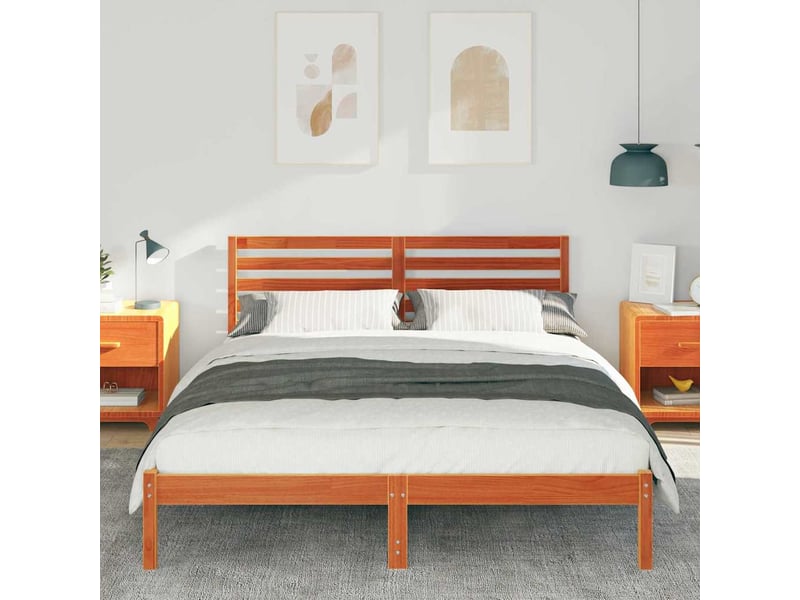  Lit double- lit adulte -  cadre de lit avec tête de lit brun  150 x 200 cm pin massif  - Conforama B