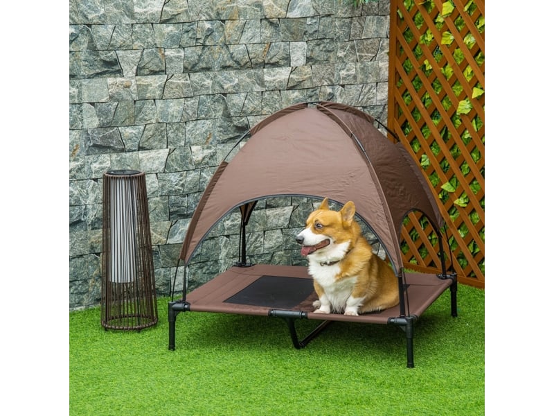  Lit surélevé chats et chiens 92 x 76 x 90 cm – marron – auvent amovible, ombre extérieure et transport facile  - Conforama D