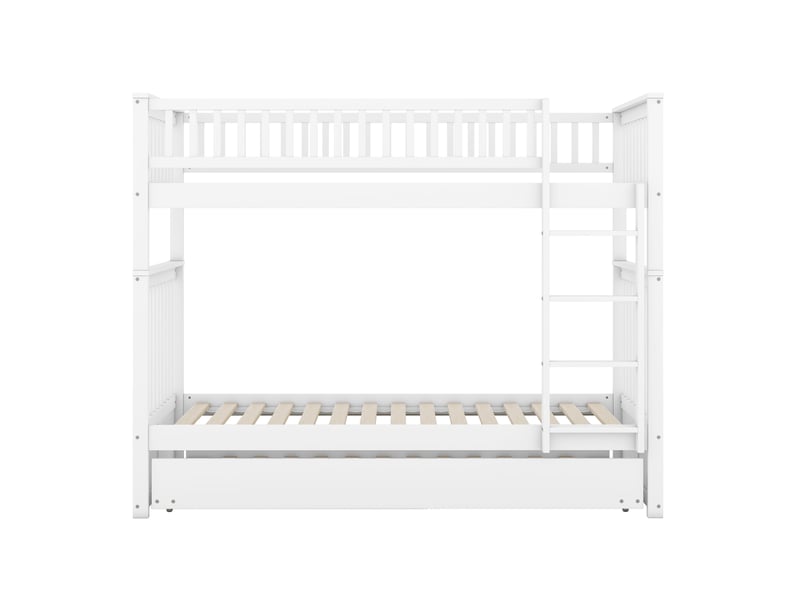  Lits superposés 90 x 200 cm, lits enfants, lits triples, lits superposés avec lit gigogne, barrières de sécurité hautes, escalier robuste, blanc  - Conforama D