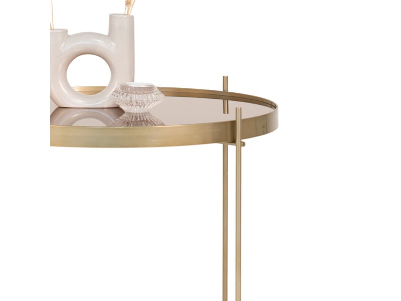 Roma-table basse acier couleur laiton et verre ø70cm  - Conforama D