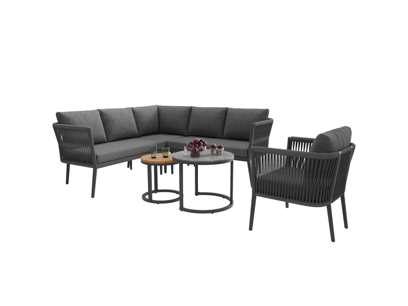  Salon modulable gris corde 56 places – canapé d'angle, banquette, coussins déhoussables  - Conforama A
