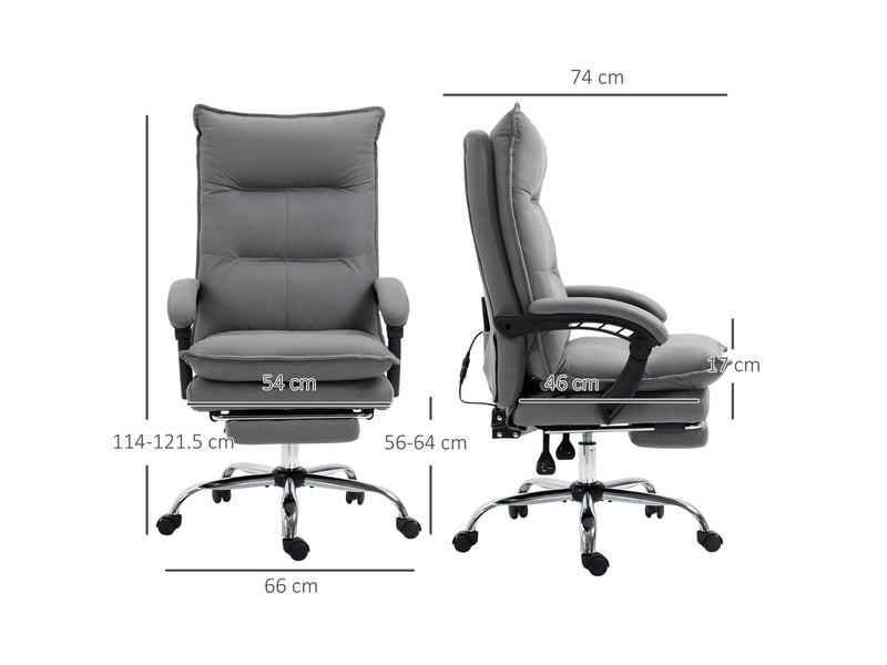  Fauteuil de bureau massant et chauffant, inclinable à 155° avec repose-pieds extensible, gris  - Conforama E