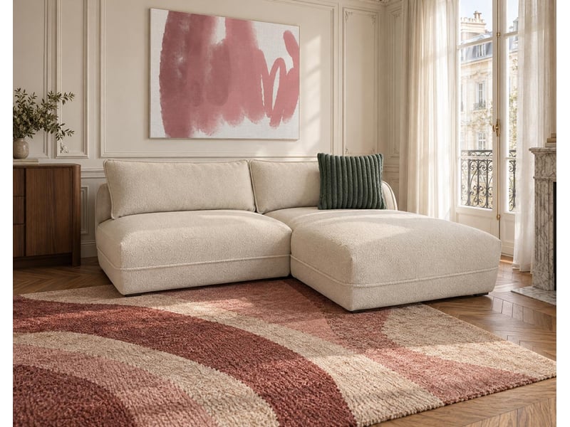  Lucien - canapé d'angle droit 4 places ouvert en tissu bouclette -  - beige LUCIEN - Conforama B
