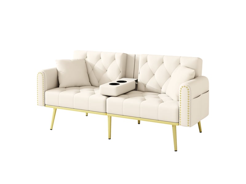  Canapé droit fixe 2 places velours beige canapé beige - Conforama A