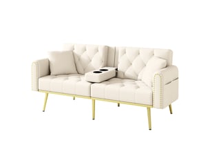 Canapé droit fixe <strong>MERAX</strong> <strong>canapé beige</strong> 2 places Velours beige