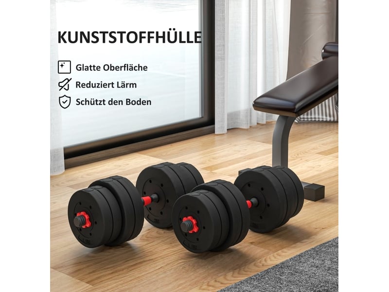 Set d'haltères réglables 2-en-1 30 kg 50x21x21 cm – noir – conversion en barre longue, gain de place - Conforama E