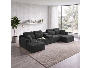 Canapé panoramique en u - 373x150x81cm - canapé modulaire velours côtelé avec porte-gobelets, assise profonde - gris