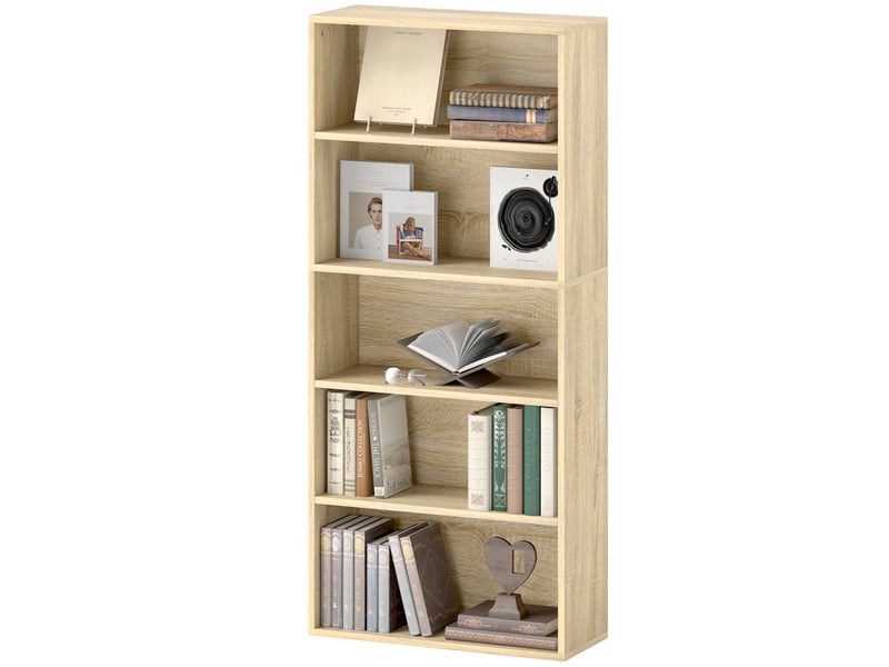  Bibliothèque étagère de rangement 5 niveaux avec étagères réglables pour salon, chambre, bureau, 60x24x133,5cm, naturel  - Conforama B