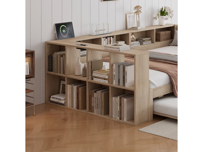  Lit gigogne 120x200 à 90x190 cm, lit avec couchage d’appoint, design moderne, charge maximale 200 kg, bois massif et mdf naturel CozyNest - Conforama E