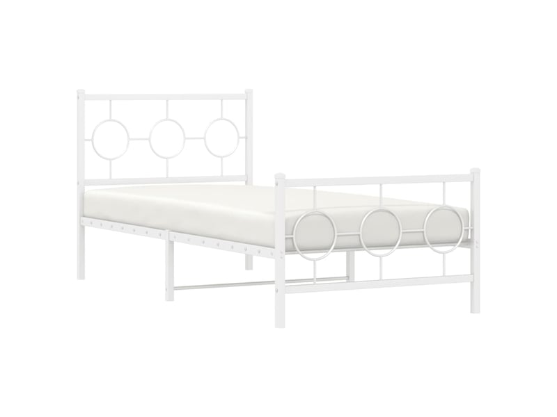  Lit simple- lit adulte -  cadre de lit métal sans matelas avec pied de lit blanc 90x190cm  - Conforama C
