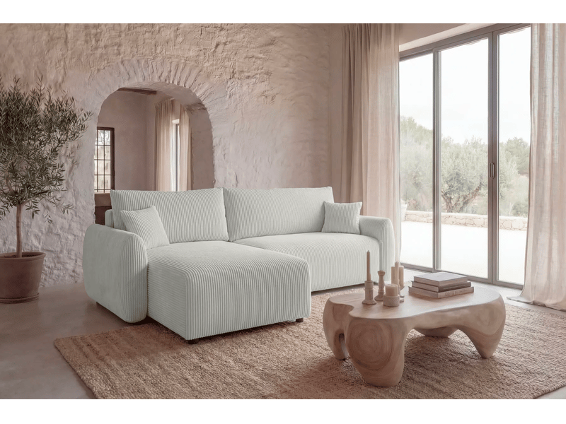  Elio - canapé d'angle convertible petit velours côtelé 4 places blanc  - Conforama B