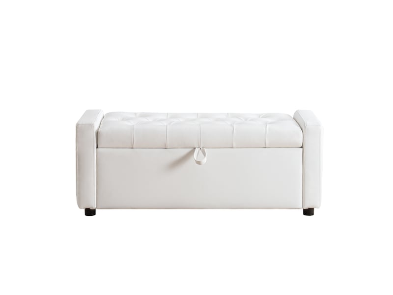  Ottomane rectangulaire pu noir avec rangement, banquette capitonnée, coffre, 150 kg, entrée salon  - Conforama A
