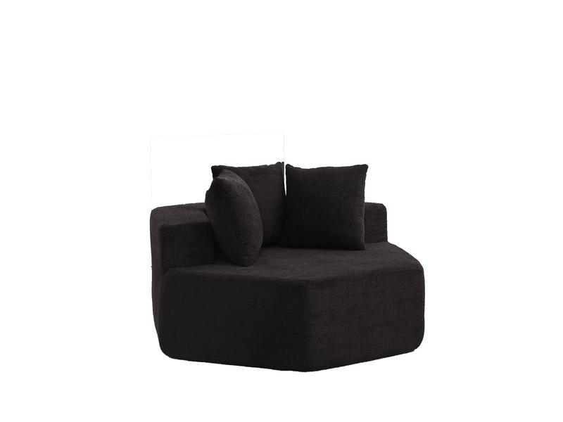  Fauteuil lounge modulable hexagonal modenvie en chenille bouclée noire avec 3 coussins 122 x 138 x 76 cm  - Conforama A