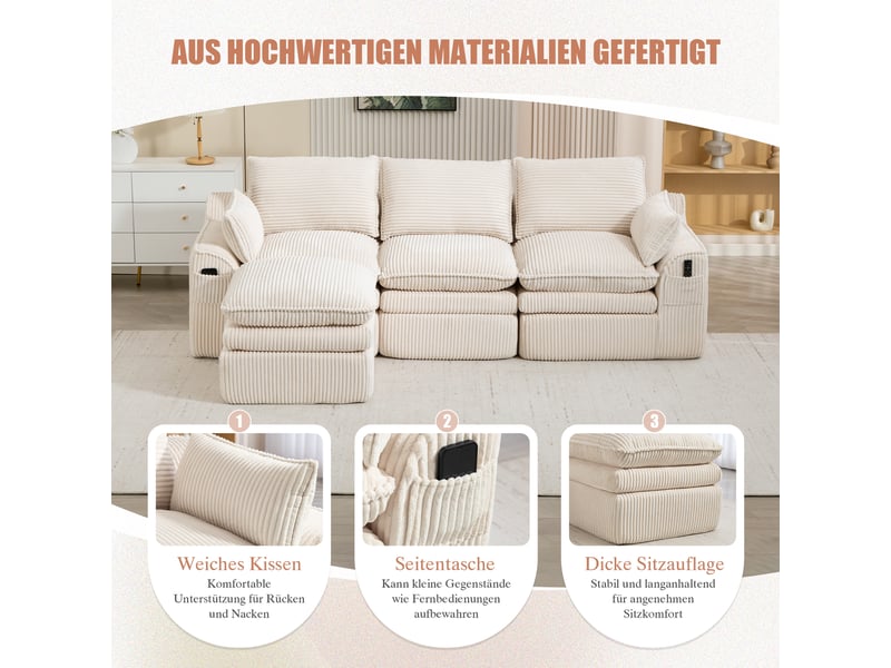  Canapé d'angle réversible fixe 3 places tissu beige canapé compressible - Conforama D