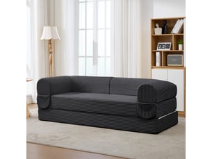 Canapé 2 places, avec fonction couchage, en velours côtelé, coloris gris, l190 x p78 x h65 cm, pour salon, gain de place