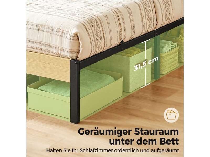  Lit plateforme 90x200 cm, lit enfant, rangement, métal bois naturel  - Conforama R