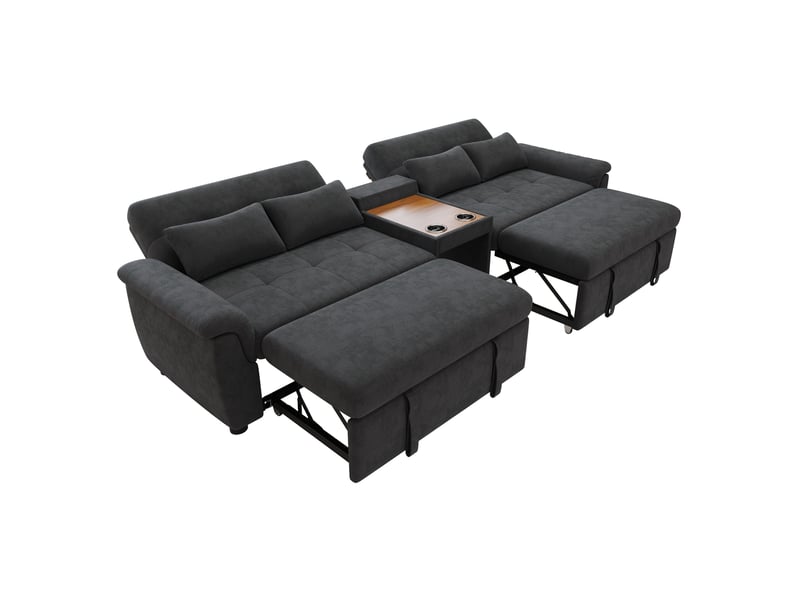  Canapé panoramique modenvie convertible 4 places en chenille gris foncé 284 x 138 x 89 cm  - Conforama A