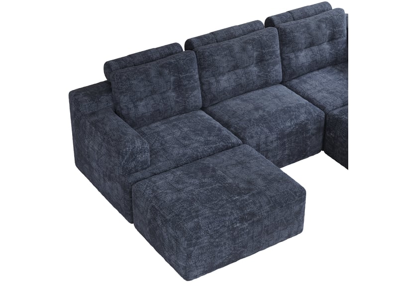 Canapé d'angle 5 places en chenille bleu, modulable en l-forme ou u-forme avec led intégrée - Conforama D