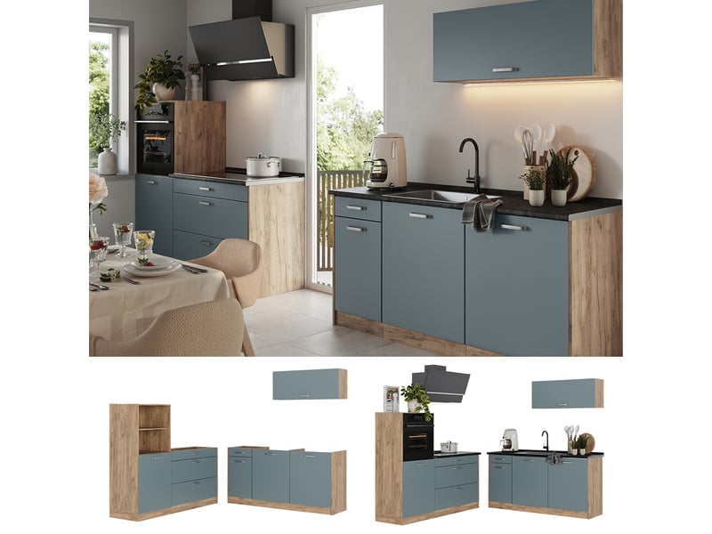  Vicco cuisine, bleu-grischêne doré, 160cm plan de travail marbre  - Conforama D