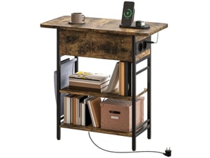 Table de chevet 2 niveaux marron rustique avec prises, usb et rangement 60x29,8x58,5 cm