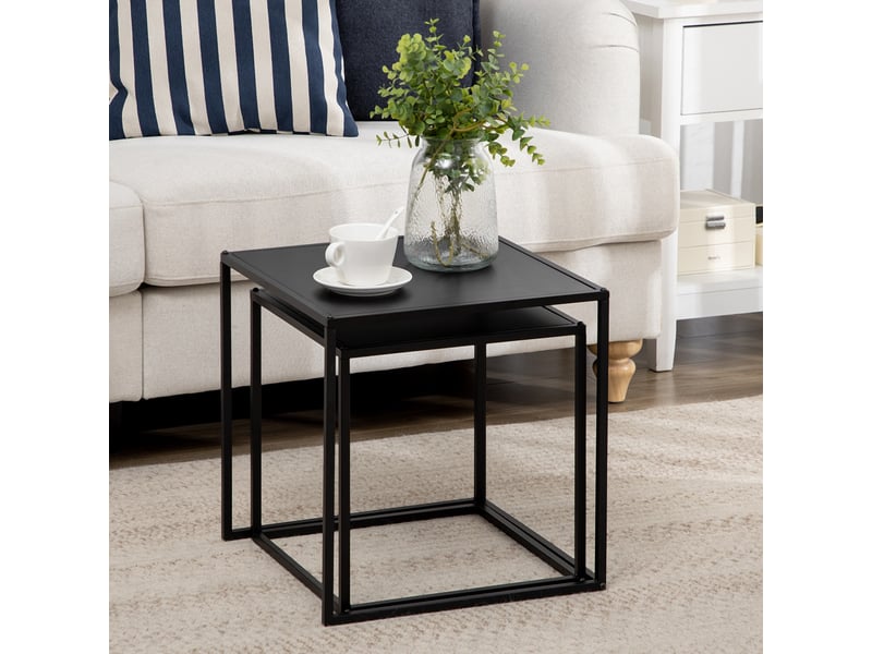 Tables basses gigognes en acier pour salon 40×40×40 cm et 35×35×35 cm noir, charge 10 kg  - Conforama C