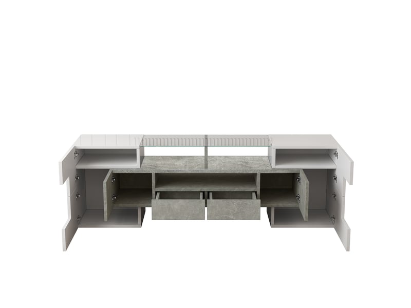  Meuble tv 145 cm blanc brillant led - éléments en verre - design moderne et élégant  - Conforama D