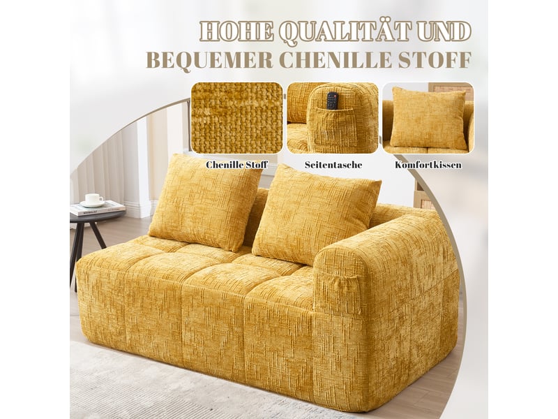 Canapé de salon, canapé moderne : sans montage, jaune, poches latérales - Conforama W
