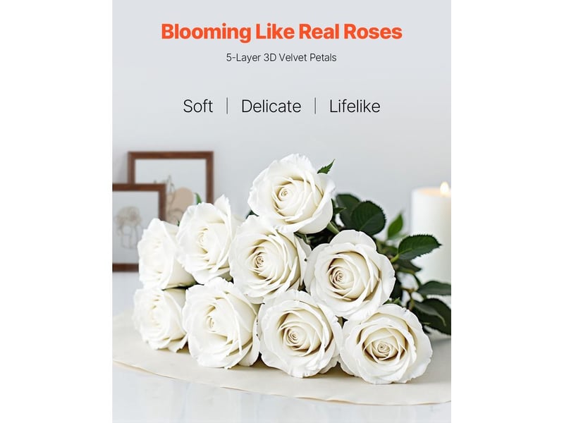  Mophorn lot de 120 roses artificielles, fleurs décoratives de 50,8 cm avec têtes de 7 cm, idéales pour la décoration intérieure, les fêtes, les mariages et les centres de table, blanc  - Conforama C