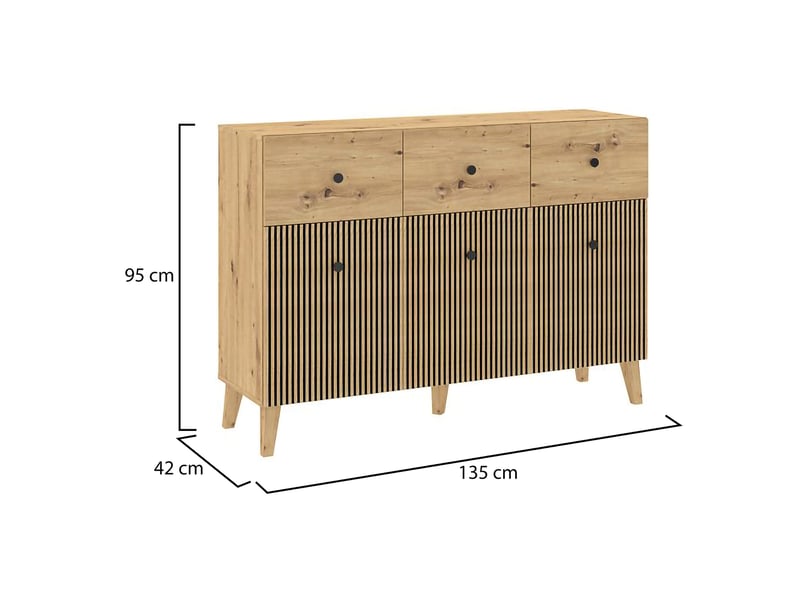  Buffet lepa, armoire 3 étagères, 135x42x95h cm chêne marron Lepa - Conforama C