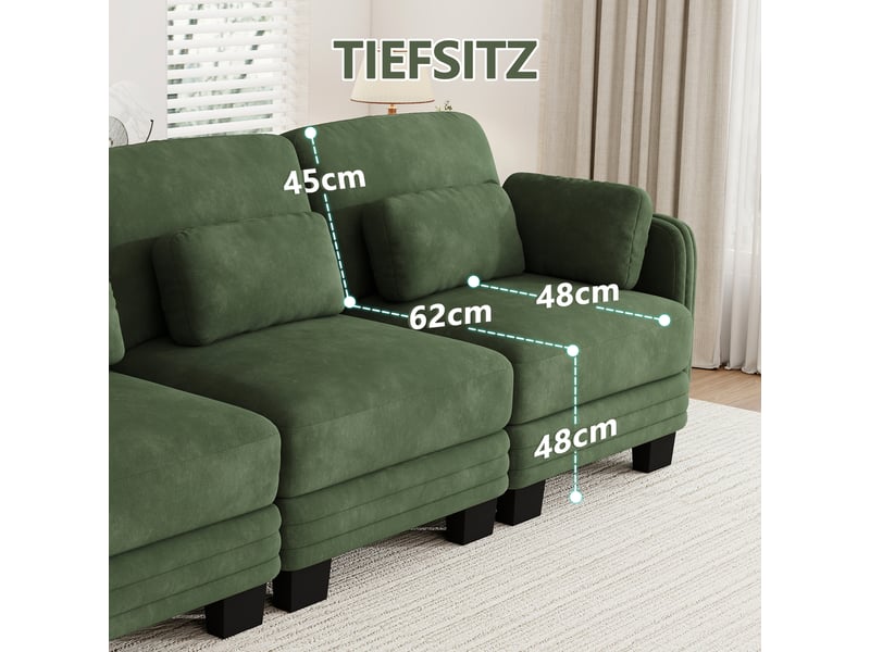Canapé modulable - 2 places - coussins d'accoudoirs - tissu chenille - structure en bois massif - mobilier de salon - vert CozyNest - Conforama E