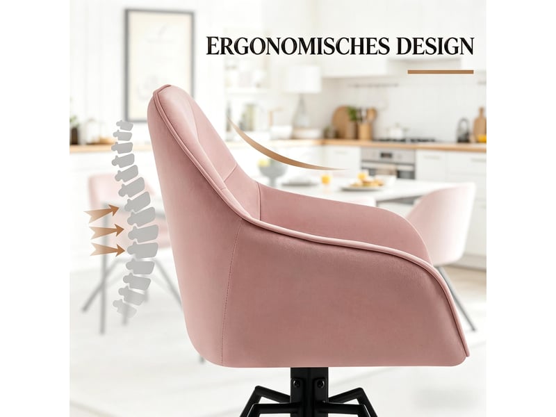  Lot de 2 chaises de salle à manger pivotantes en velours rose  - Conforama D
