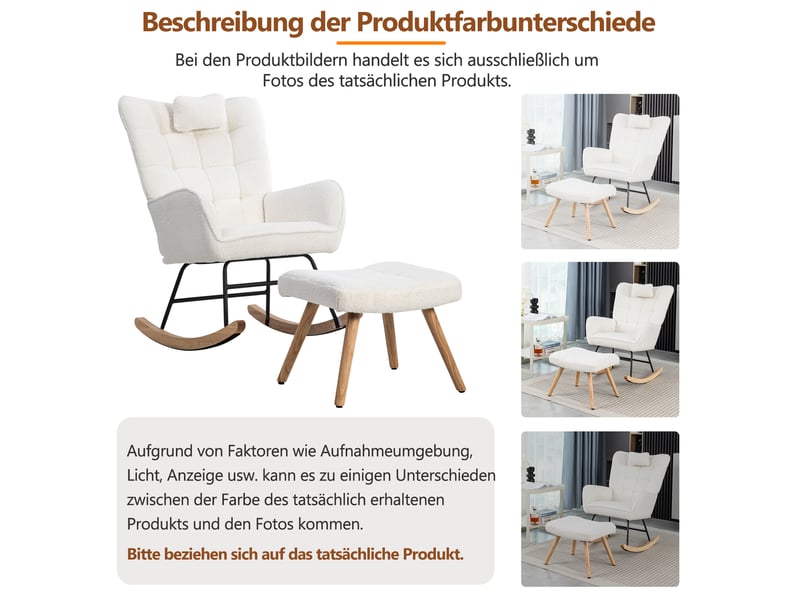  Fauteuil à bascule blanc ergonomique avec repose-pieds et coussin  - Conforama E