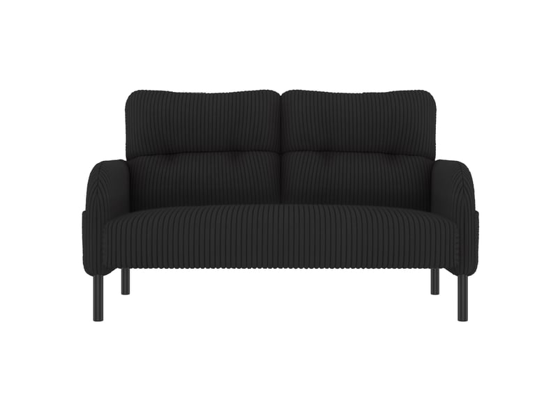  Canapé 2 places noir en velours côtelé avec fauteuil et pouf, pochette latérale intégrée pour salon  - Conforama A