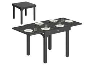Table de jardin extensible d'extérieur 80160 cm pour 4 à 6 personnes, rectangulaire, noire, idéale pour terrasse.