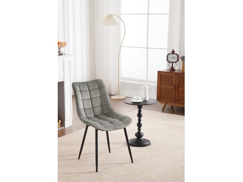  8 x chaises de salle à manger, chaise de cuisine, siège en velours, pieds en métal, gris clair  - Conforama C