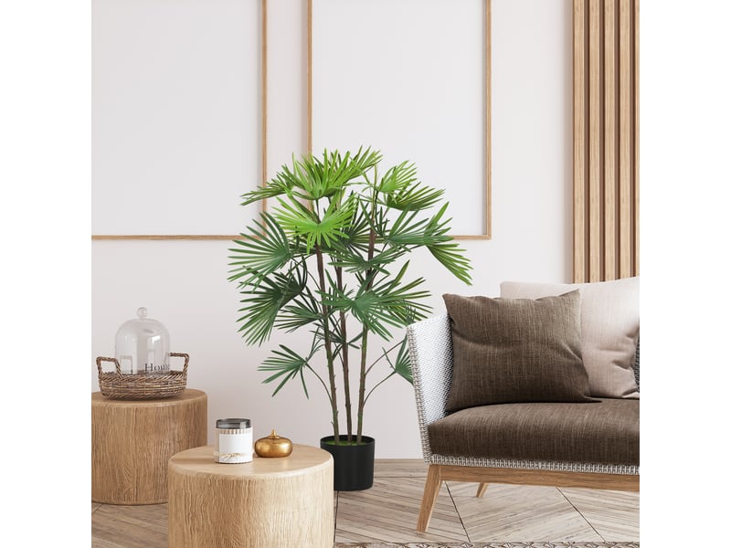  Palmier artificiel de 90 cm avec 24 feuilles en plastique vert, pot de ø16,5 x 13,5 cm  - Conforama D