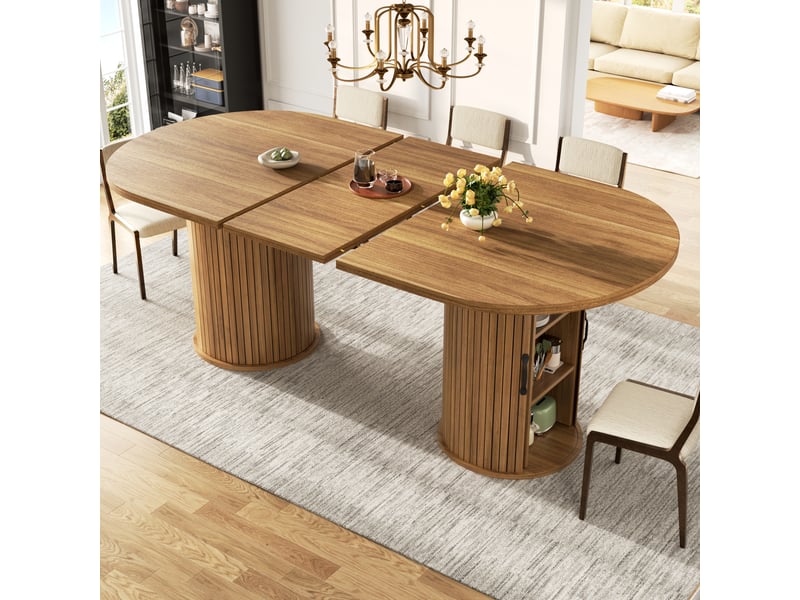  Table à manger extensible, 150 à 190 cm, rectangulaire, mdf, marron, piètement en métal stable, rangement fonctionnel  - Conforama D