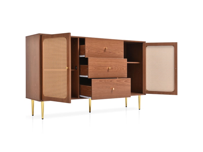  Buffet 150 cm aspect noyer et rotin avec 2 portes et 3 tiroirs IKSETERA TRADING LTD - Conforama W