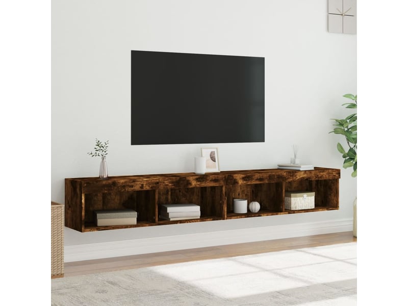 Lot de 2 meuble tv avec lumières led chêne fumé 100x30x30 cm - Conforama E