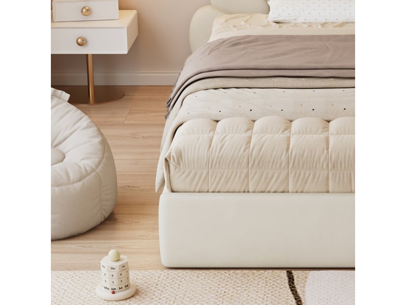  Lit simple enfant tête en pétales 90x200cm design moderne compact avec velours finition beige sans matelas  - Conforama E