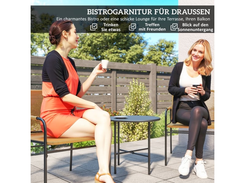  Salon de jardin bistrot,3 pièces avec table ronde,rotin pe,jaune  - Conforama E