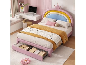 Lit avec rangement 140x200 cm REDOM coloris rose