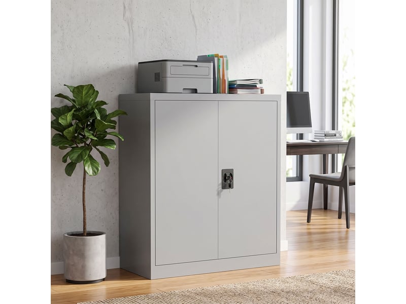  Classeur en acier, meuble multifonctionnel avec étagère réglable et serrure, idéal pour le bureau ou le salon, gris.  - Conforama D