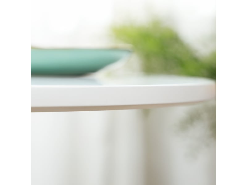 Table à manger ronde pour 2 personnes, table de cuisine style moderne avec piétement en acier, ø 80 x 75 cm, blanc - Conforama R